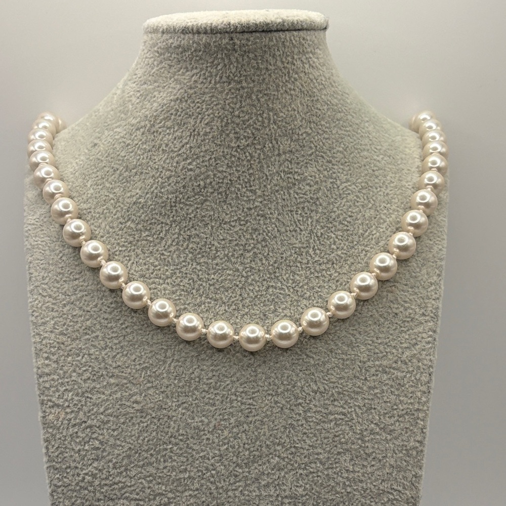 Classic White Pearl Necklace by Roman Knotted Glass Pearl Strand